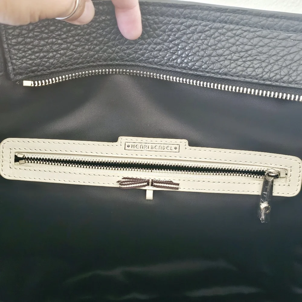henri bendel Black Leather Tote with Grommet Strap Details